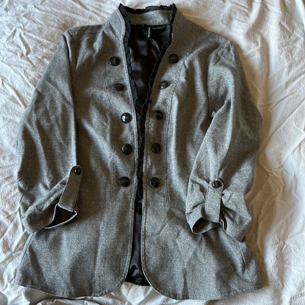 Gray and black suit jacket